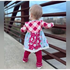 Matilda Jane Baby Christmas Tunic Legging Set Size 6-12M Red Holiday Santa Photo